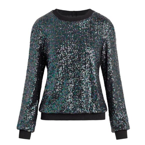 Nwt Rachel Zoe Riga Purple Iridescent Sequin  Sweatshirt Size XS - Picture 4 of 8